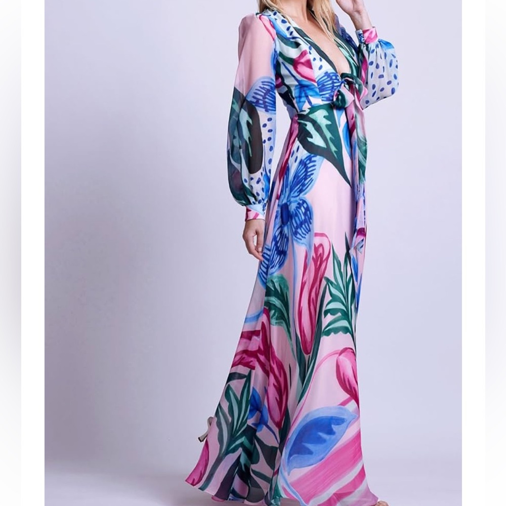 PatBO Nova Flora Deep V Maxi Dress - Picture 2 of 10
